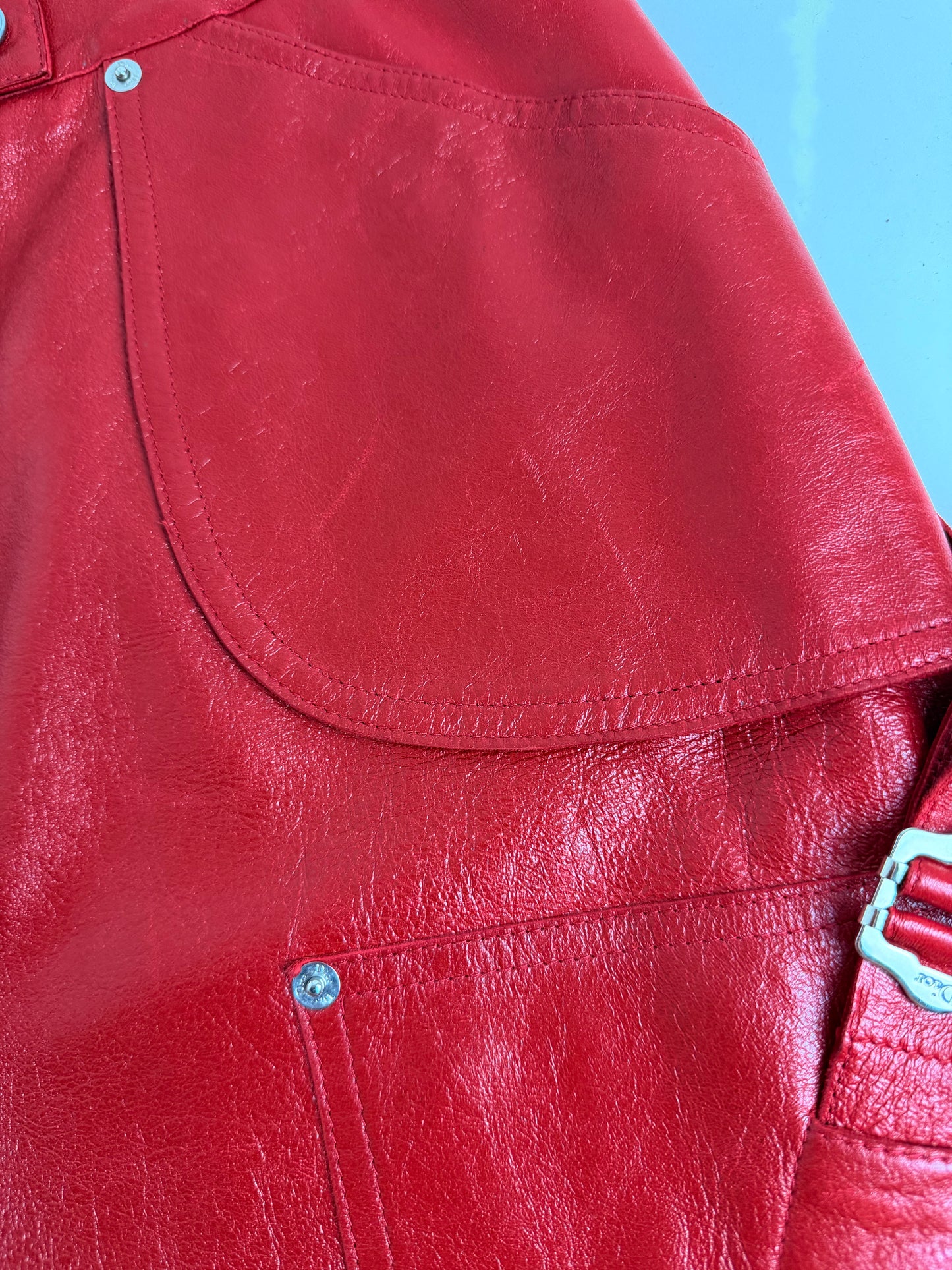 Dior by John Galliano Fall 2003 Red Leather Garter Skirt