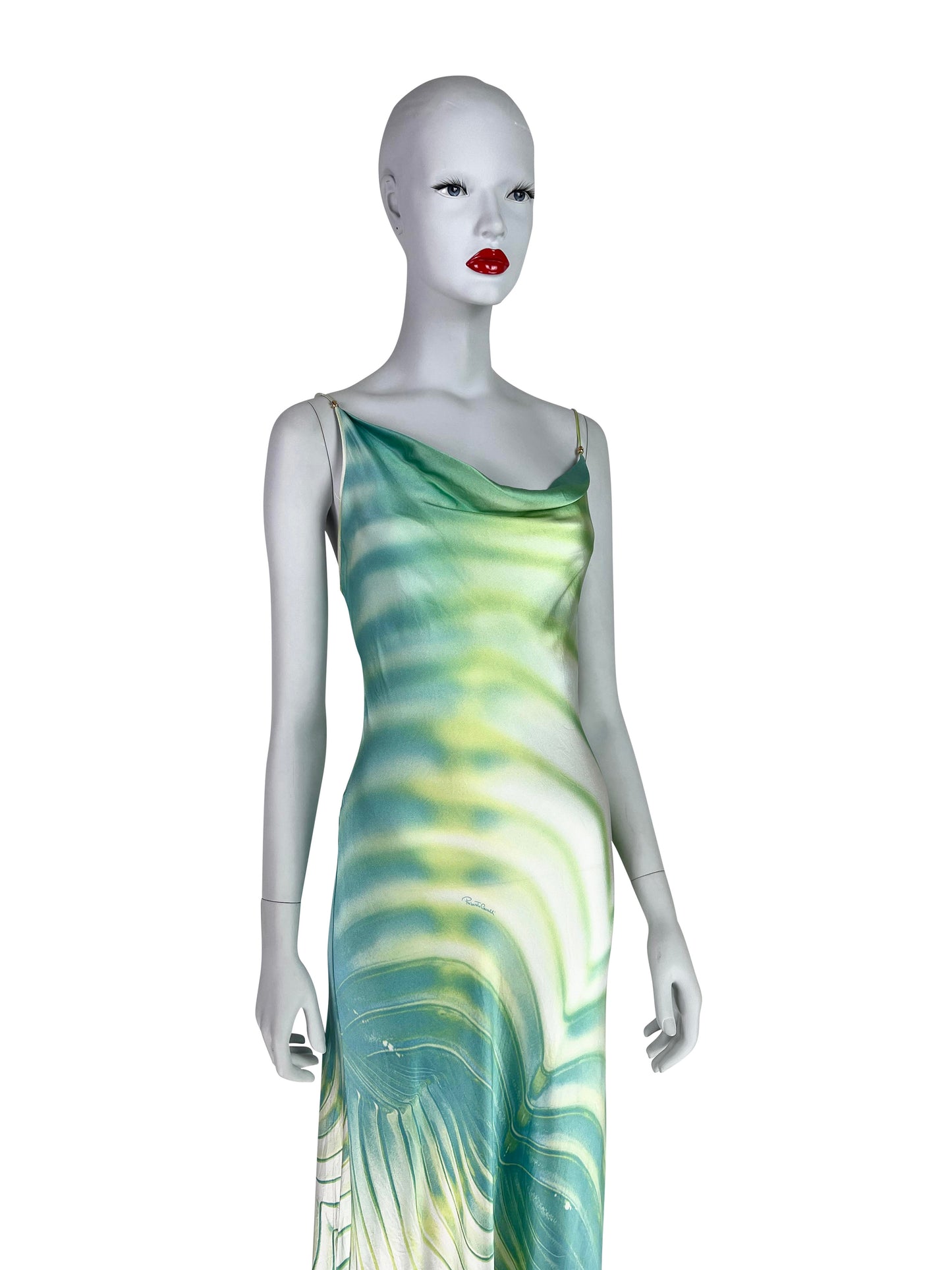 Roberto Cavalli Spring 2001 Pool Print Silk Bias-Cut Maxi Dress