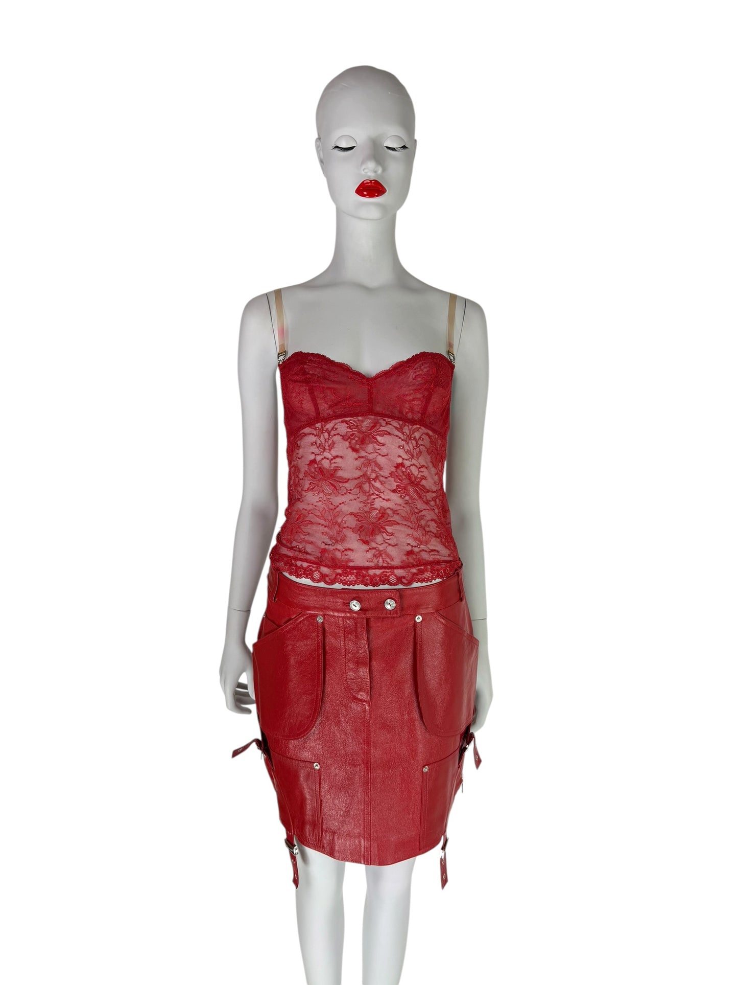 Dior by John Galliano Fall 2003 Red Leather Garter Skirt