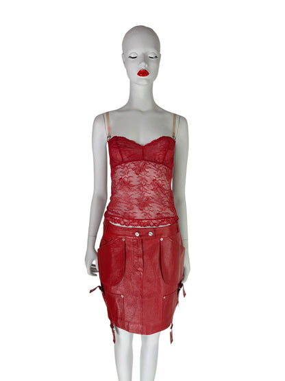 Dior by John Galliano Fall 2003 Red Leather Garter Skirt