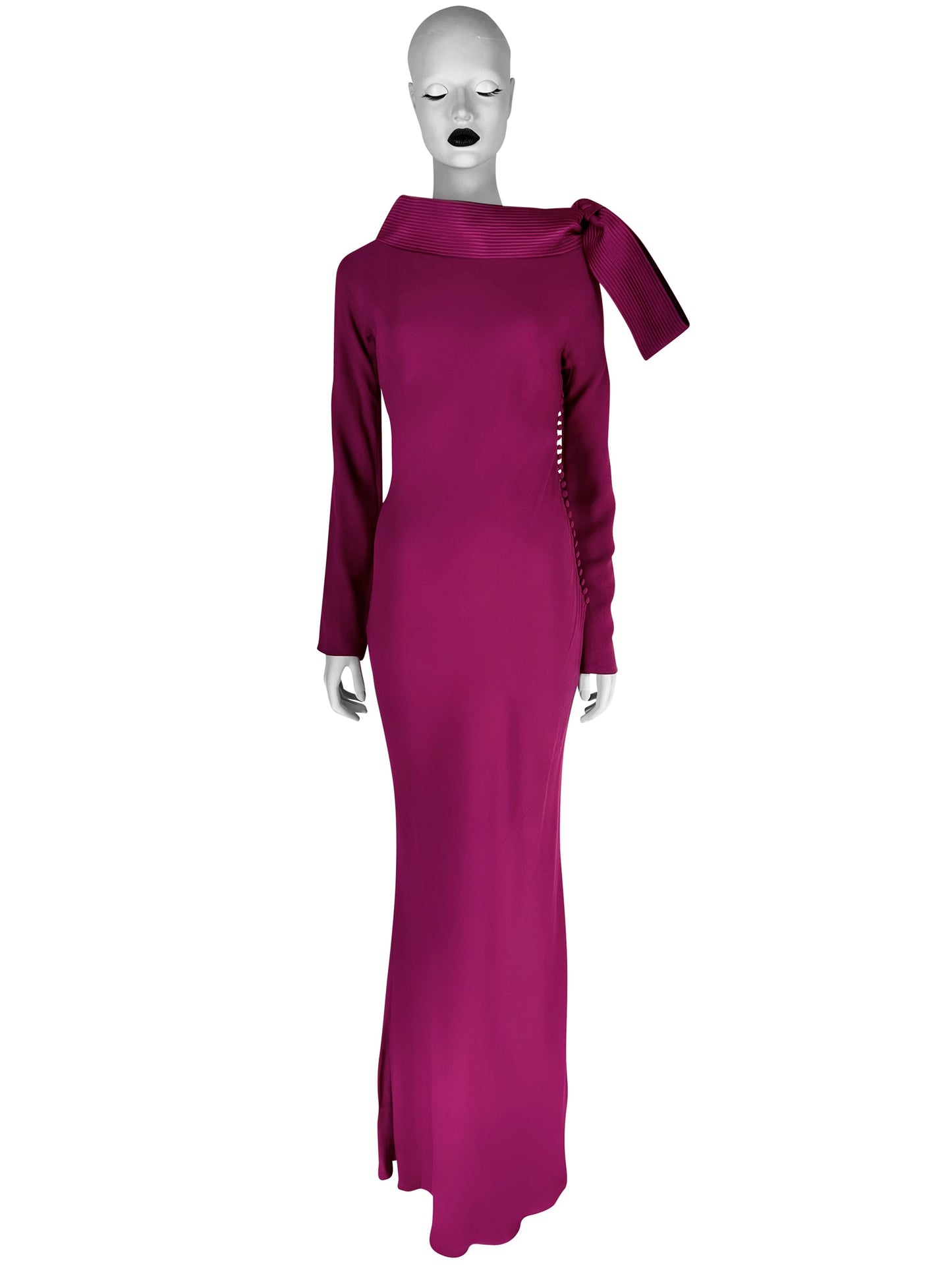 Dior by John Galliano Fall 1999 Bias-Cut Crepe Fuchsia Dress with a Bow Collar