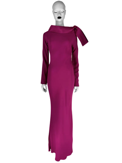Dior by John Galliano Fall 1999 Bias-Cut Crepe Fuchsia Dress with a Bow Collar