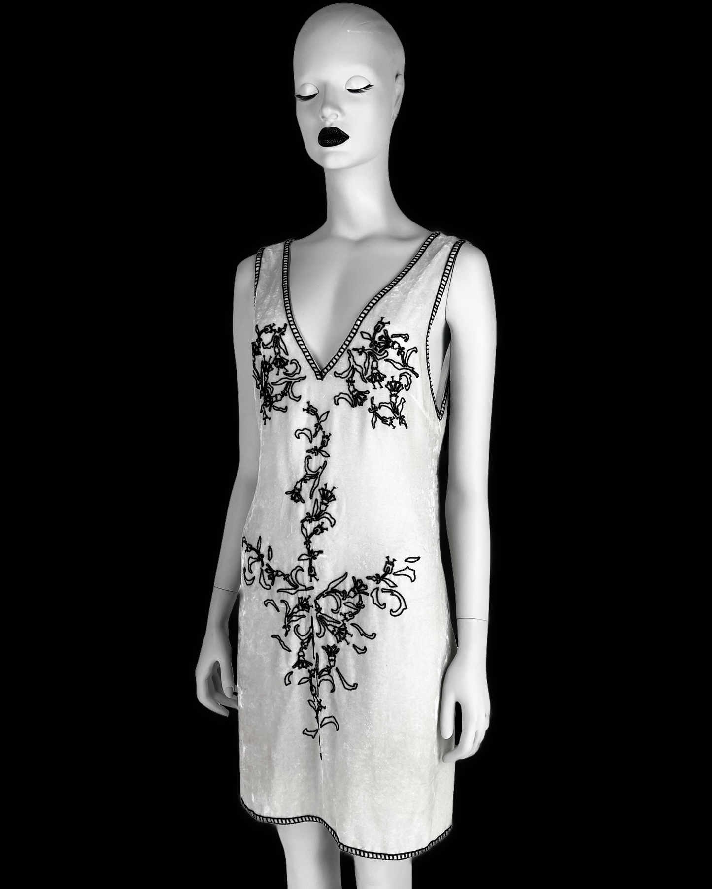 Prada Fall 1997 Beaded Off-white Velvet Dress