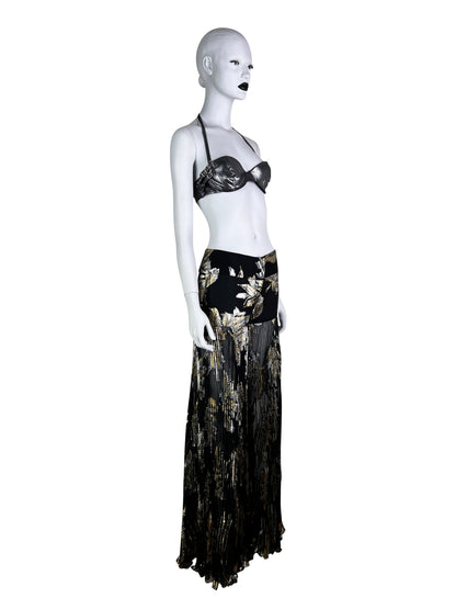 Dolce & Gabbana Fall 2000 Lamé Brocade Black Chiffon Silk Pleated Evening Trousers