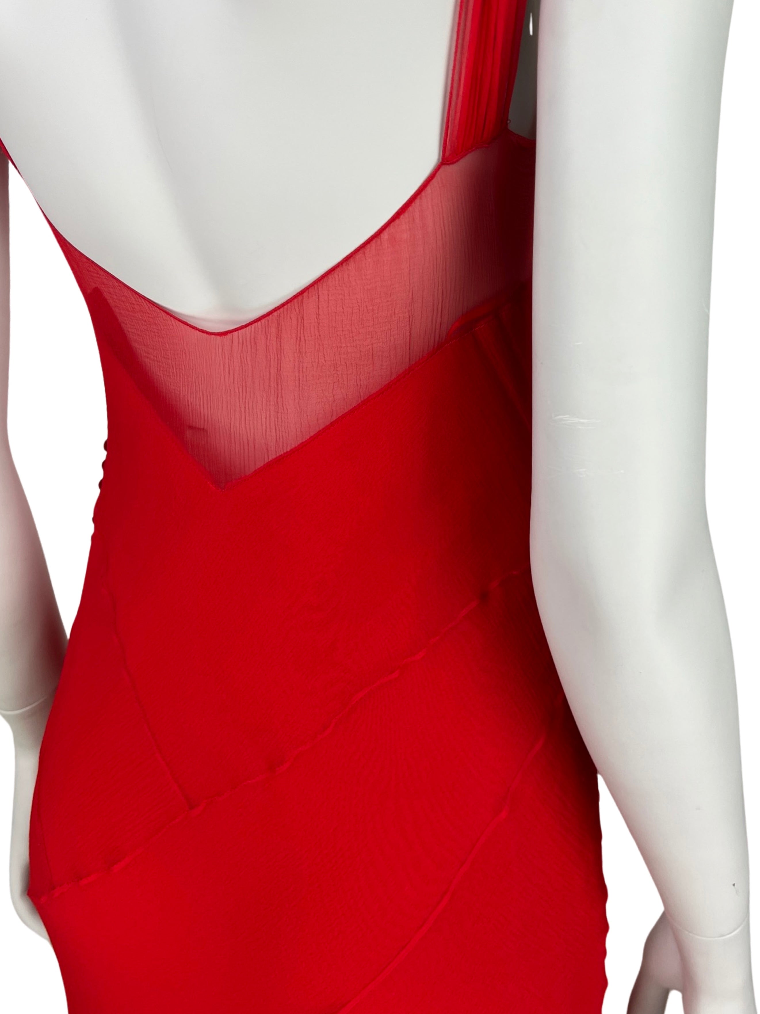 Dior Spring 2004 Red Bias Cut Silk Chiffon Dress