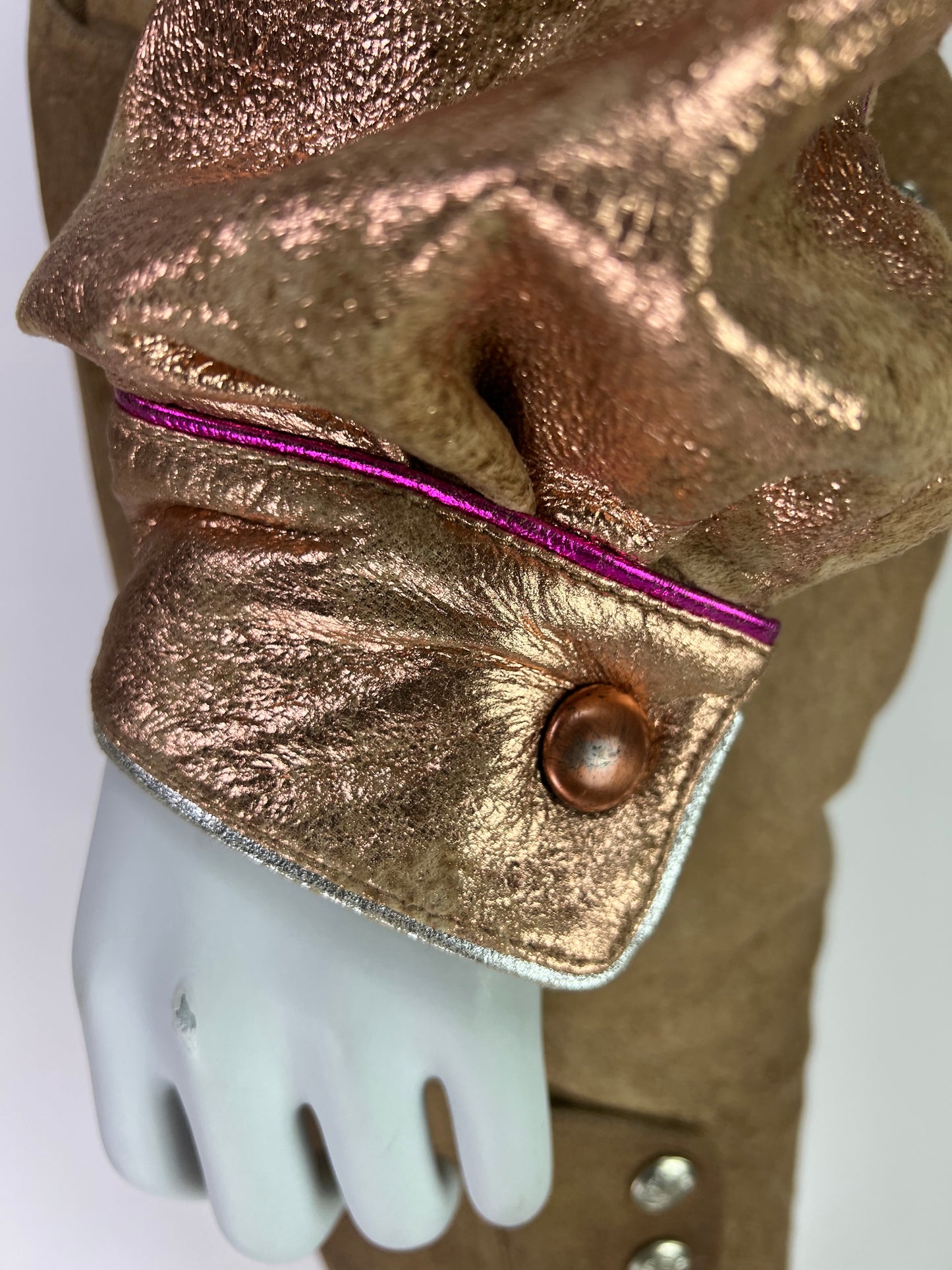 Roberto Cavalli Spring 2002 Rose Gold Suede Leather Moto Jacket