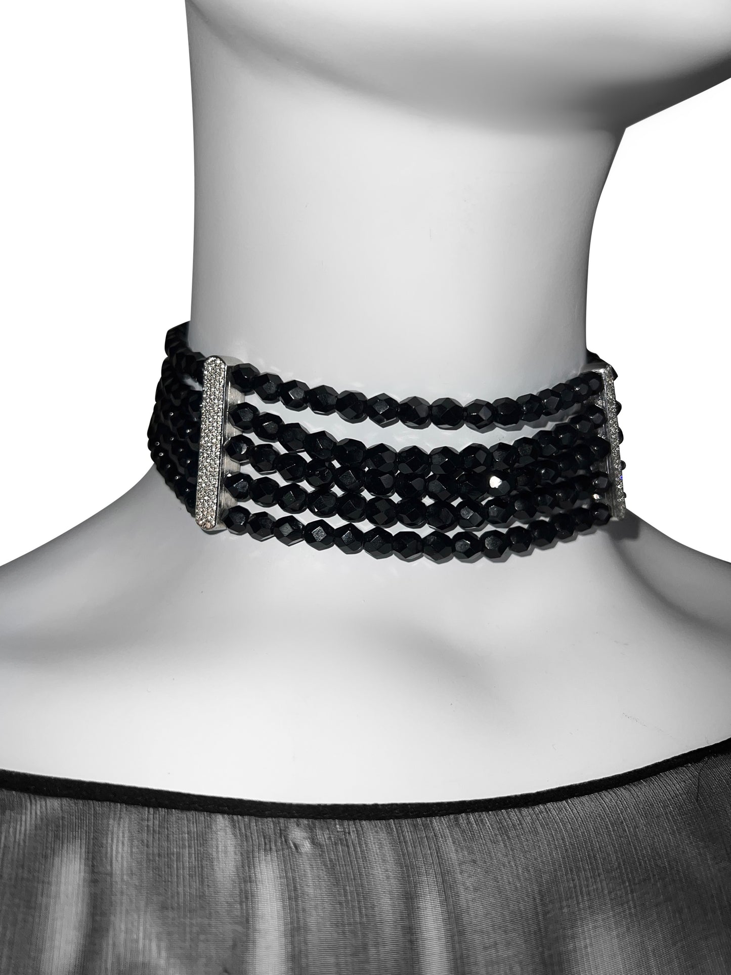 Dior by John Galliano c. 1999 Multistrand Black Choker with Pavé Hardware