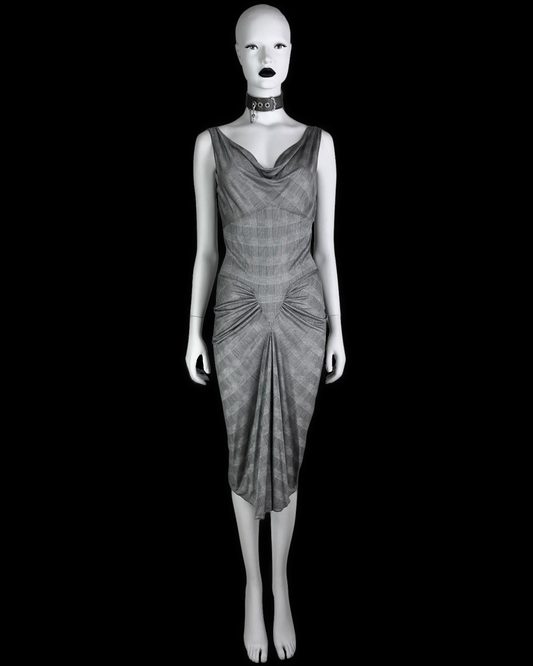 Dior Spring 2000 Plaid Print Silk Draped Jersey Dress