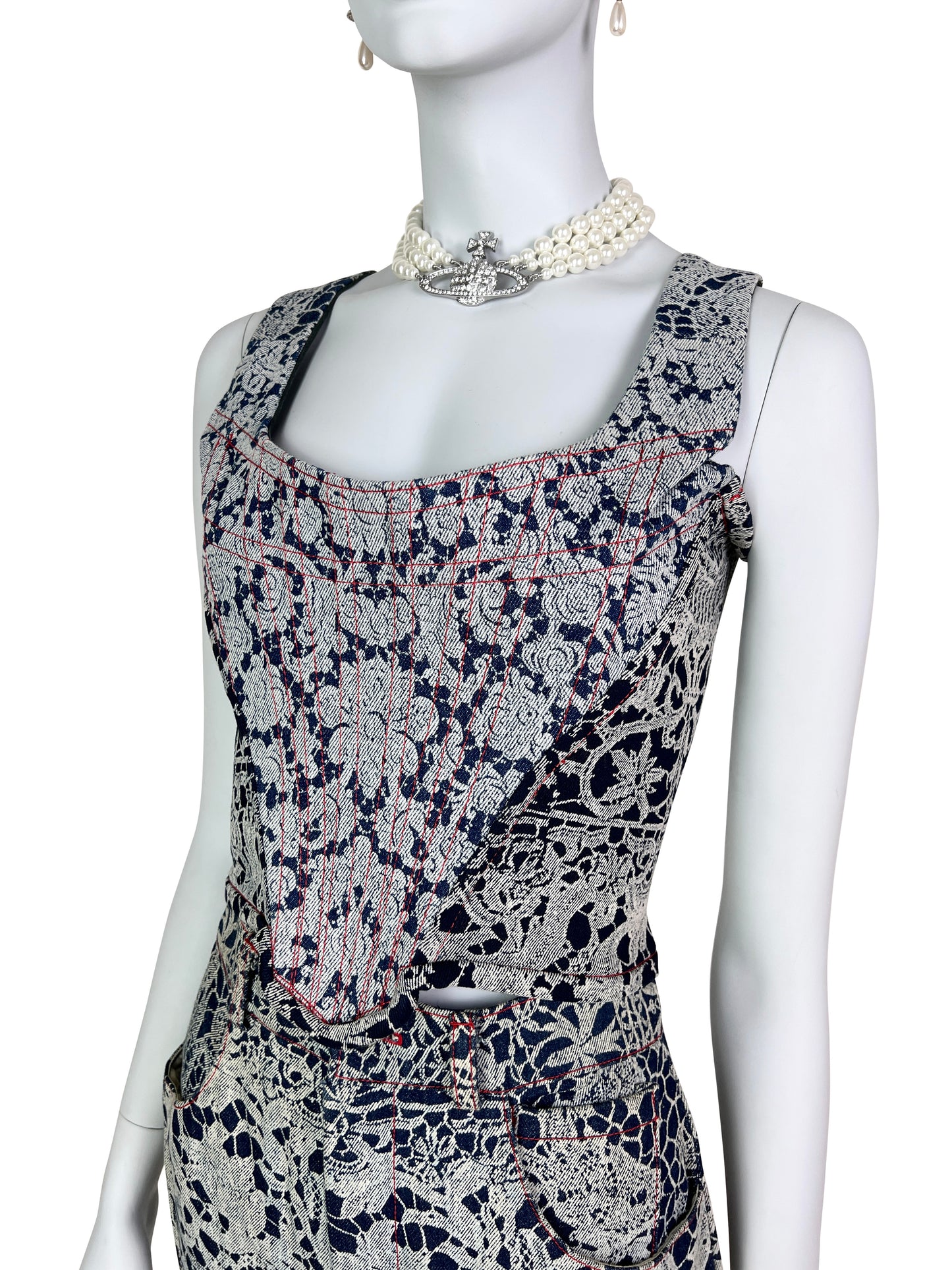 Vivienne Westwood Fall 1992 “Always on Camera” Printed Lace Screen Denim Set