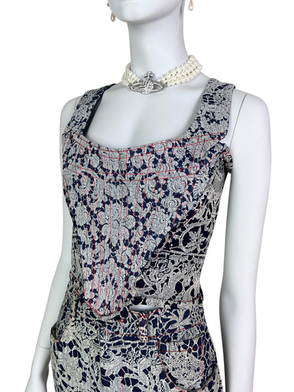 Vivienne Westwood Fall 1992 “Always on Camera” Printed Lace Screen Denim Set