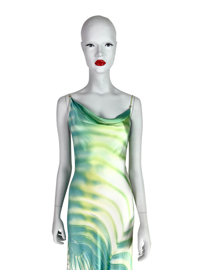 Roberto Cavalli Spring 2001 Pool Print Silk Bias-Cut Maxi Dress