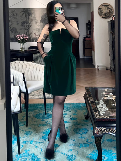 Mid 1990s Thierry Mugler Emerald Velvet Mini Dress