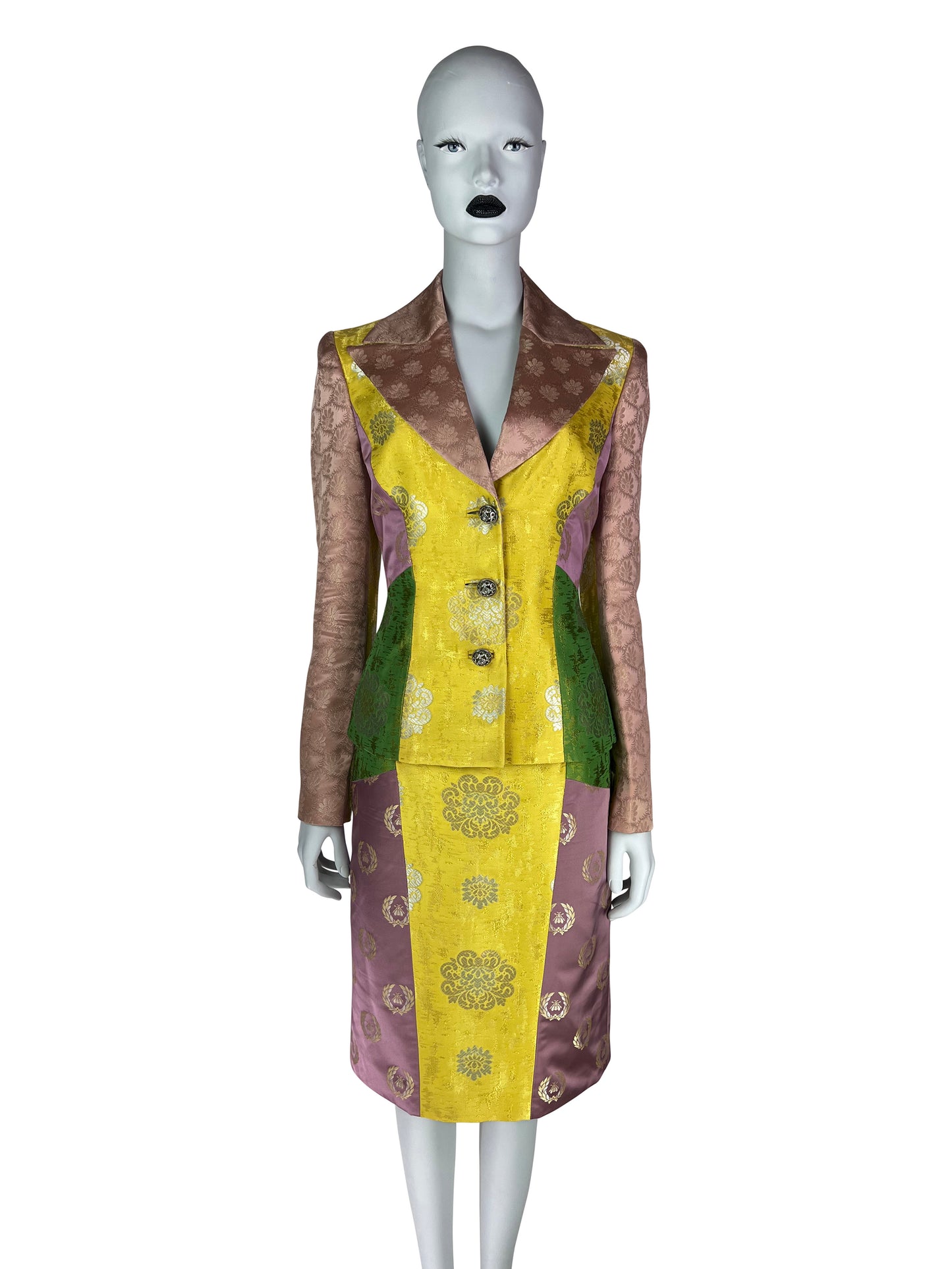 Versace Fall 2002 By Donatella Versace Patchwork Jacquard Skirt Suit