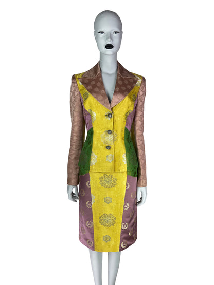 Versace Fall 2002 By Donatella Versace Patchwork Jacquard Skirt Suit