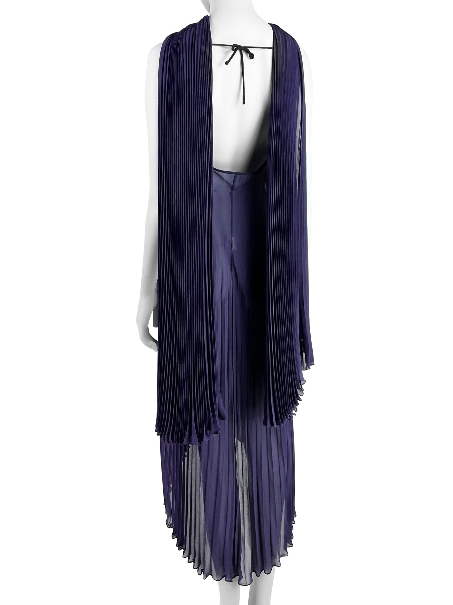 Dolce & Gabbana Fall 2000 Purple Pleated Silk Dress with Leather Flower & Matching Stola