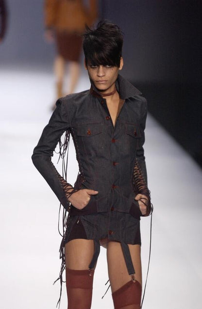 Jean Paul Gaultier Spring 2004 Runway Lace-Up Denim Jacket / Micro Dress