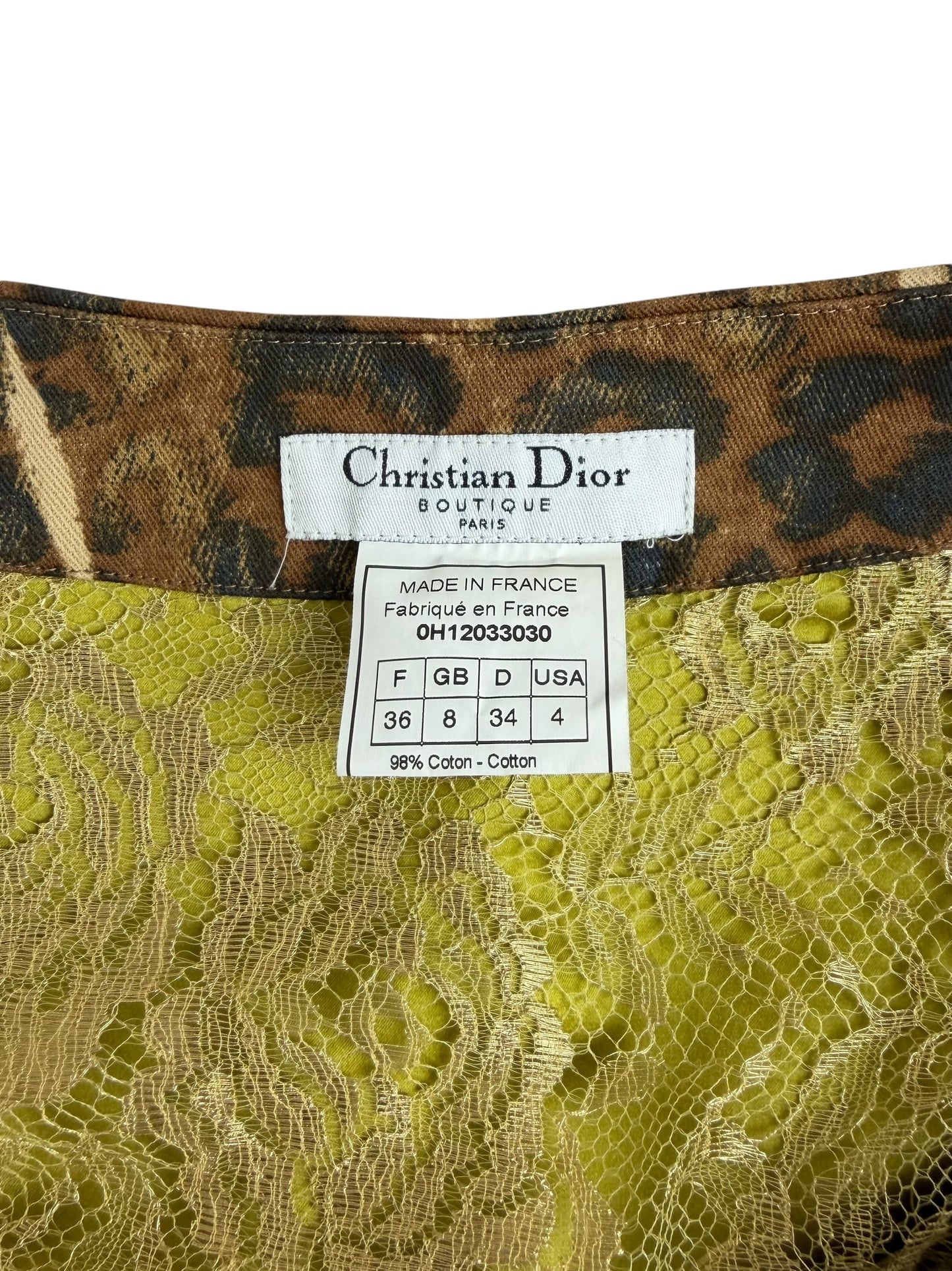 Dior by John Galliano Fall 2000 Layered Leopard Print Denim and Lace Skirt