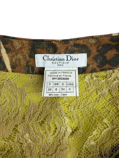 Dior by John Galliano Fall 2000 Layered Leopard Print Denim and Lace Skirt