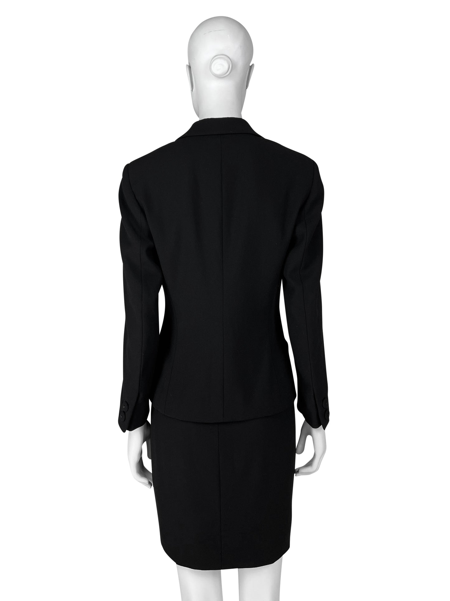 Gianni Versace Couture 1993 Classic Black Wool Skirt Suit with Medusa Button Detail
