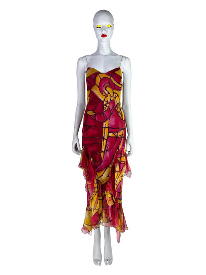 Dior by John Galliano Fall 2000 Stained Glass Bias-Cut Silk Dress