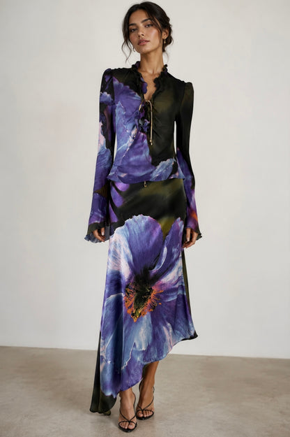 Roberto Cavalli Fall 1999 Iris Print Silk Ensemble
