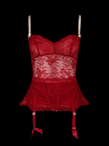 Dior by John Galliano 2003 Red Lace Top & Garter Belt