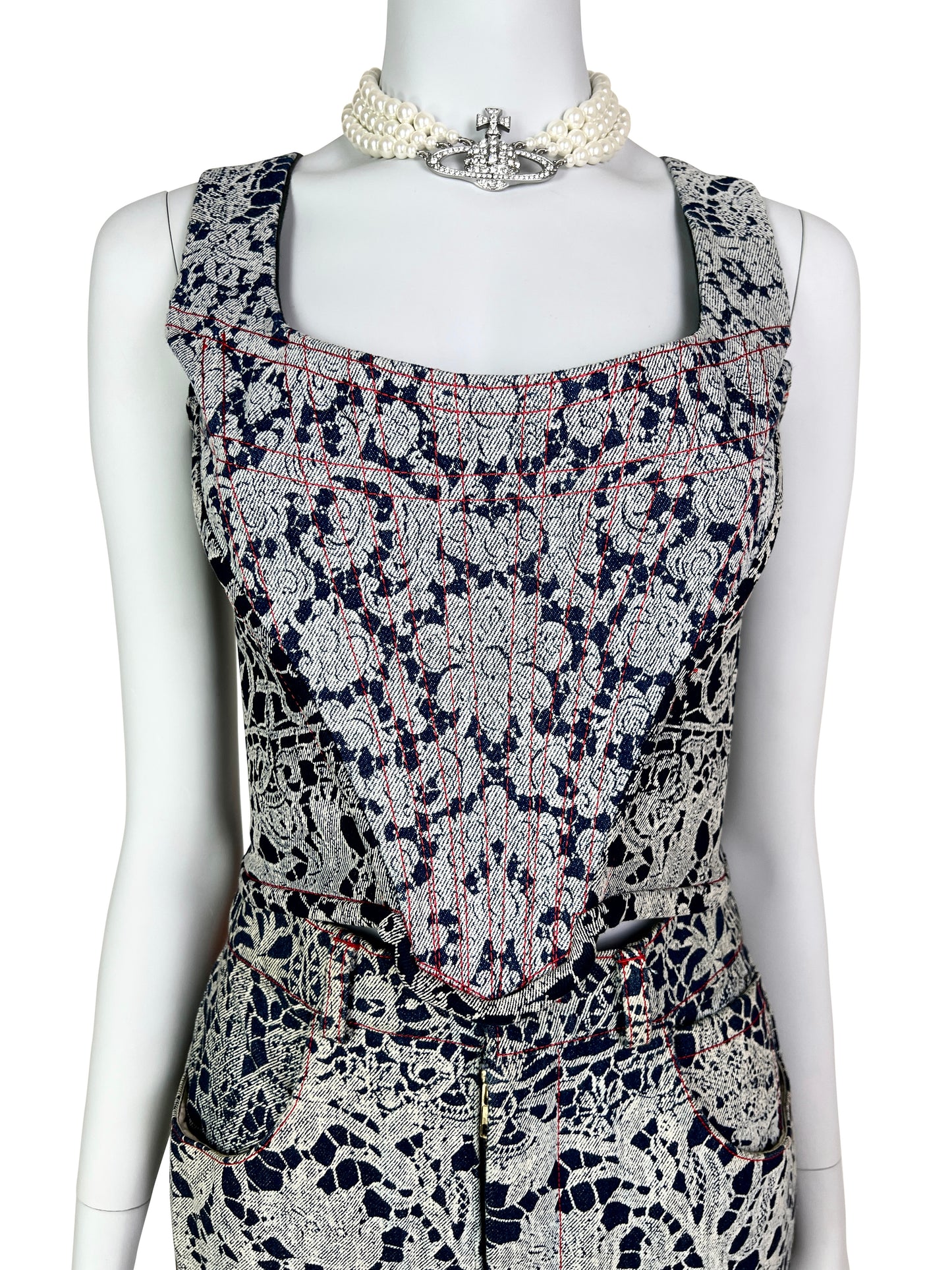 Vivienne Westwood Fall 1992 “Always on Camera” Printed Lace Screen Denim Set