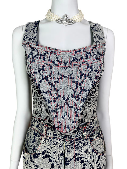 Vivienne Westwood Fall 1992 “Always on Camera” Printed Lace Screen Denim Set