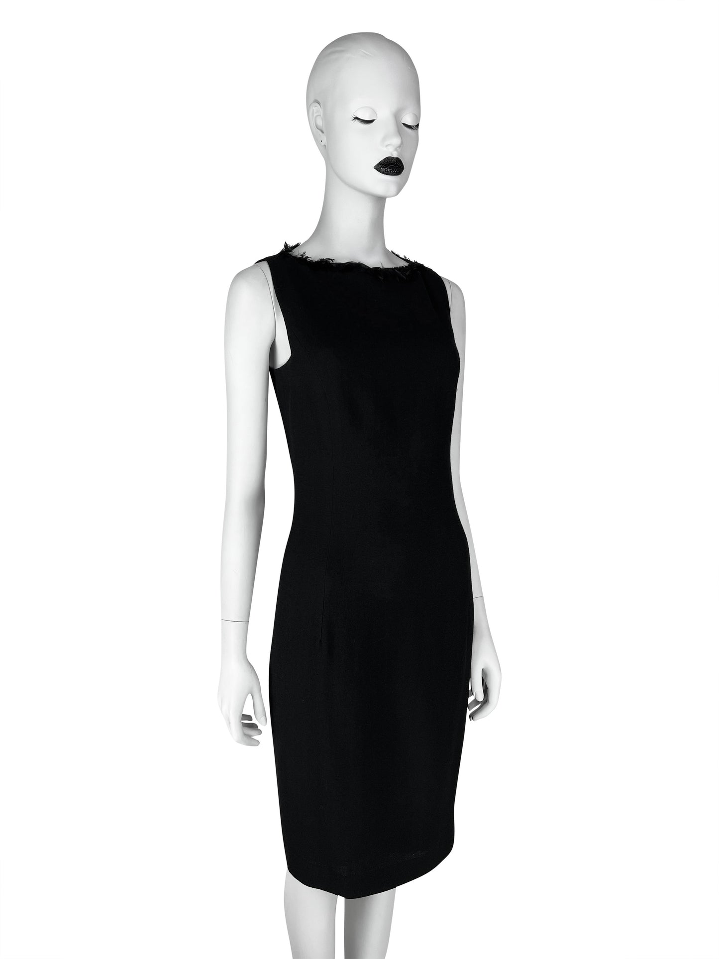 John Galliano Fall 1999 Feather-Trimmed Wool Little Black Dress