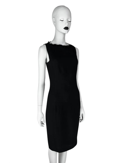 John Galliano Fall 1999 Feather-Trimmed Wool Little Black Dress