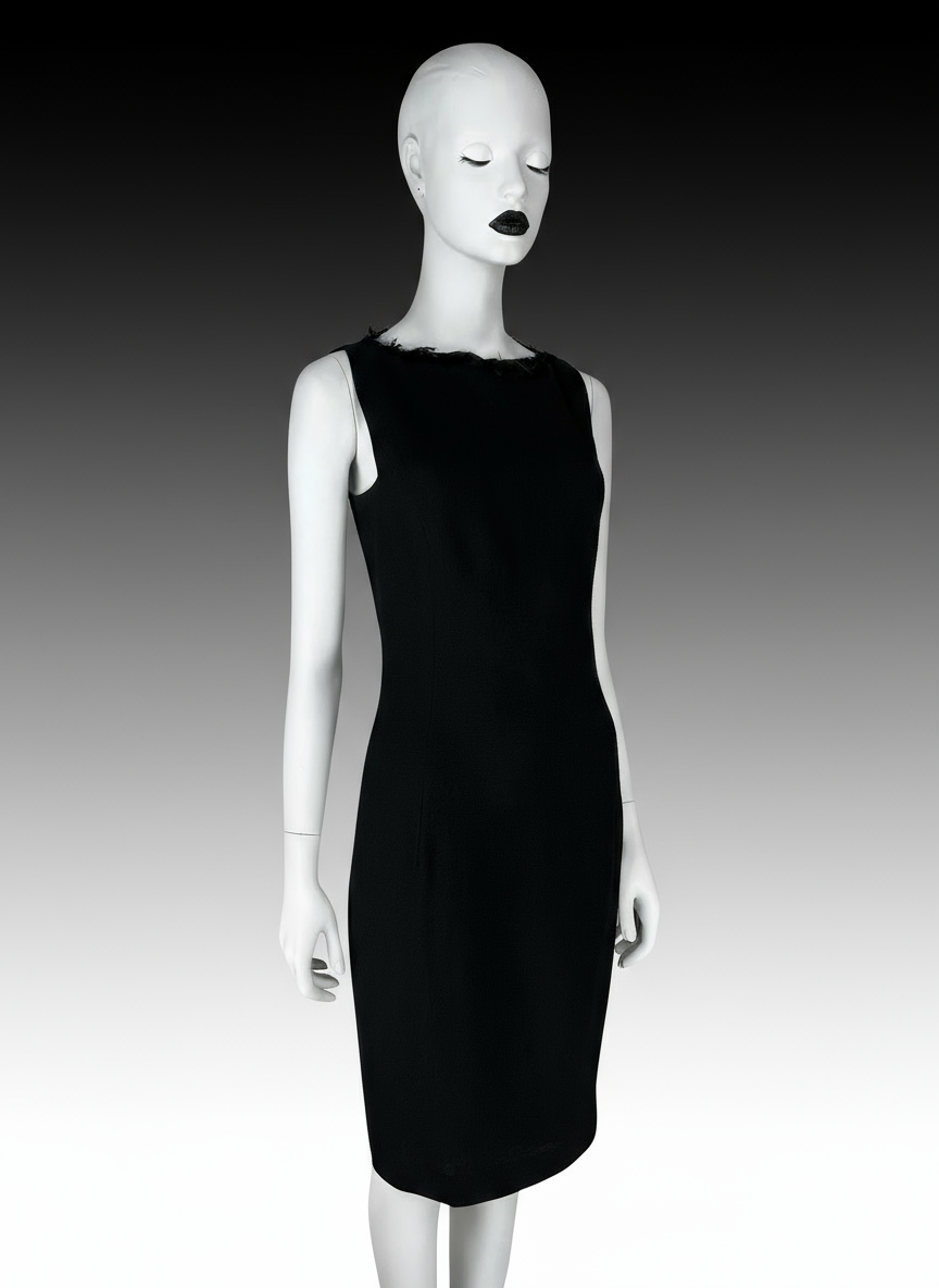 John Galliano Fall 1999 Feather-Trimmed Wool Little Black Dress