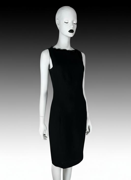 John Galliano Fall 1999 Feather-Trimmed Wool Little Black Dress