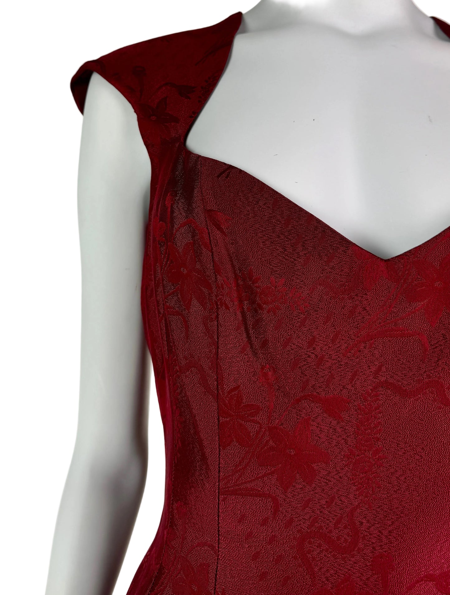 John Galliano Spring 1998 Wine Red Sweetheart Midi Dress