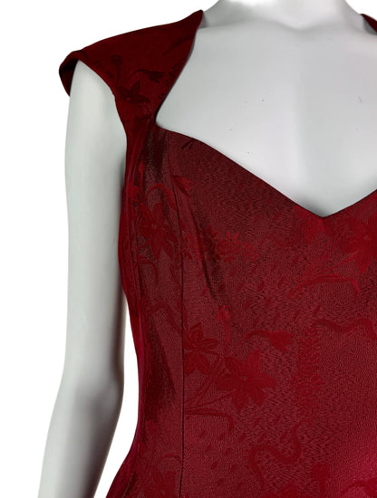 John Galliano Spring 1998 Wine Red Sweetheart Midi Dress