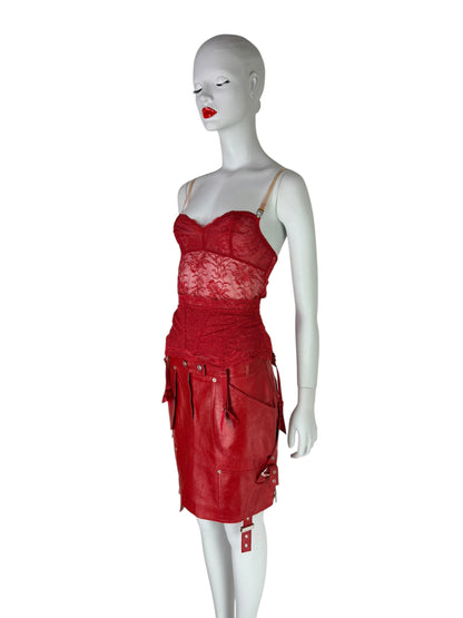 Dior by John Galliano Fall 2003 Red Leather Garter Skirt