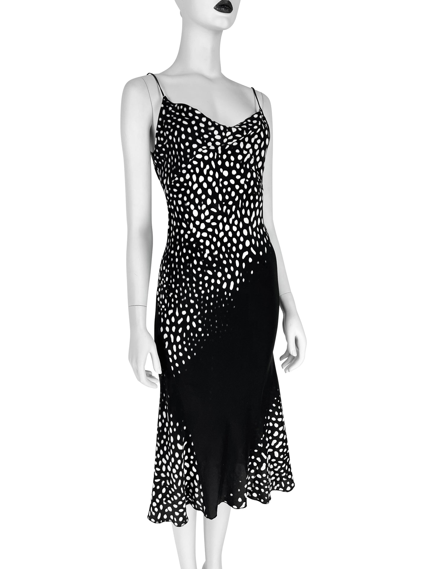 Roberto Cavalli Spring 2002 Silk Bias Cut Animal Print Black and White Dress