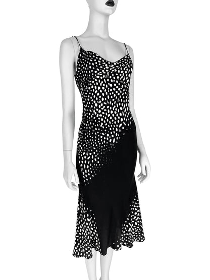 Roberto Cavalli Spring 2002 Silk Bias Cut Animal Print Black and White Dress