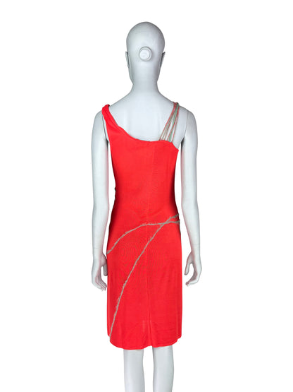 Gianni Versace Spring 1998 Red-Orange Knit Mini Dress with Mohair Detailing