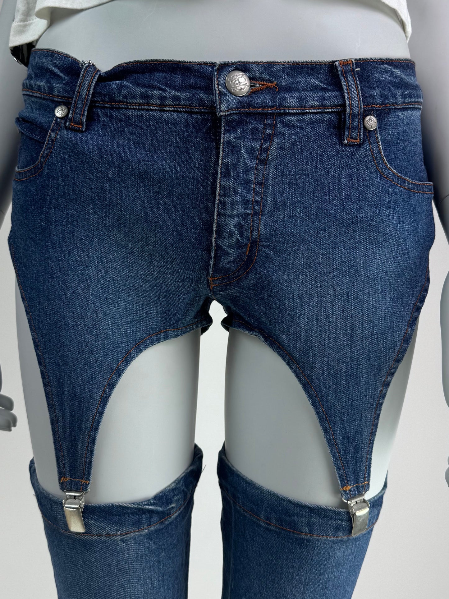 Rare 1990s Jean-Paul Gaultier JPG Jean’s Stockings Shorts-to-Jeans