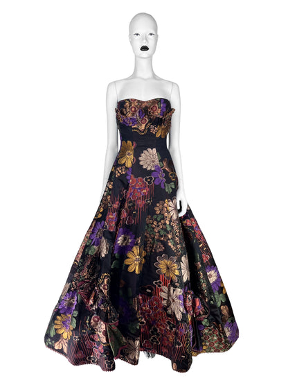Oscar de la Renta Fall 2005 Floral Jacquard Strapless Ballgown