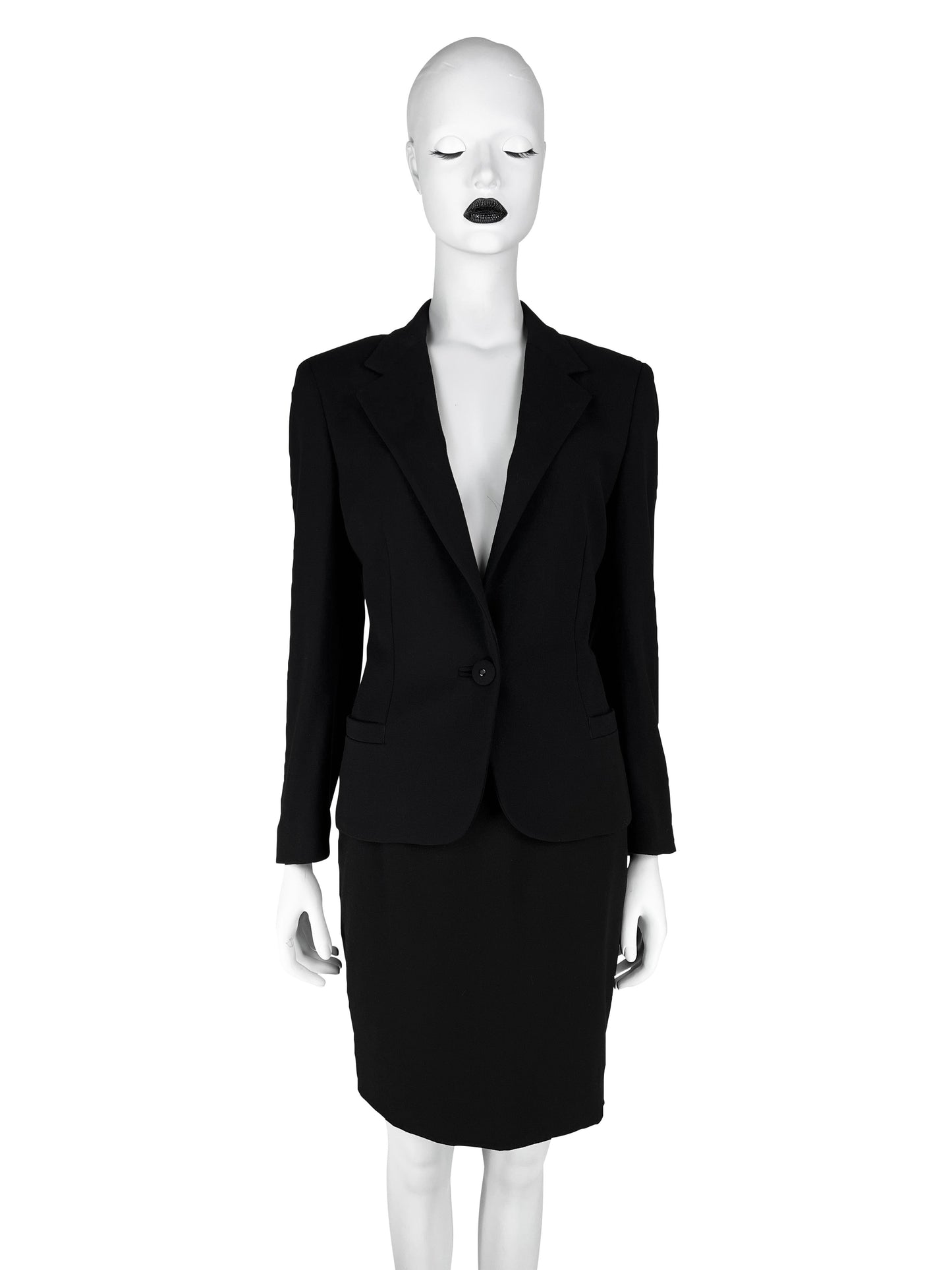 Gianni Versace Couture 1993 Classic Black Wool Skirt Suit with Medusa Button Detail
