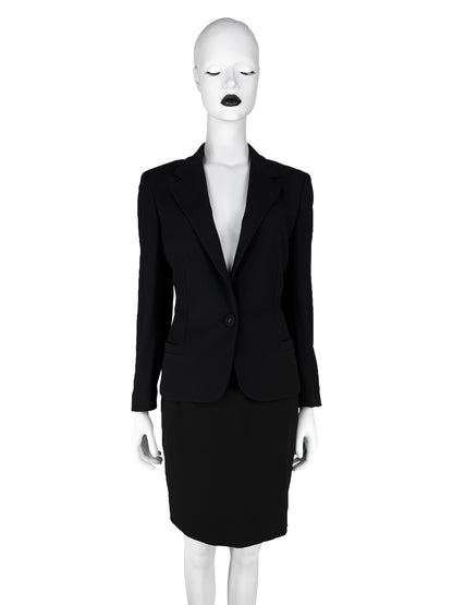 Gianni Versace Couture 1993 Classic Black Wool Skirt Suit with Medusa Button Detail