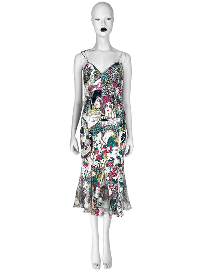 Dior by John Galliano Spring 2004 Gitane Print Bias-Cut Slip Dress