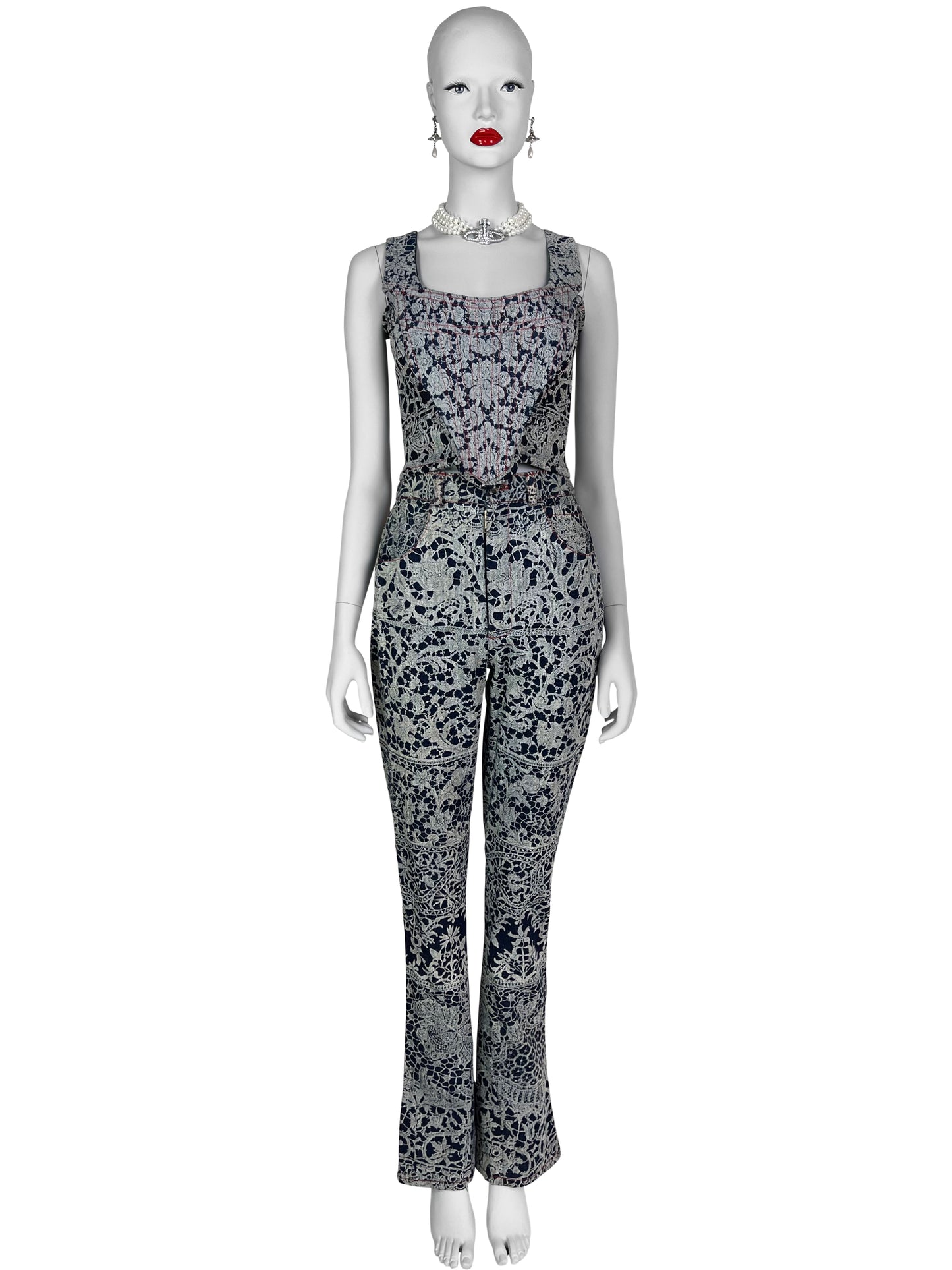 Vivienne Westwood Fall 1992 “Always on Camera” Printed Lace Screen Denim Set
