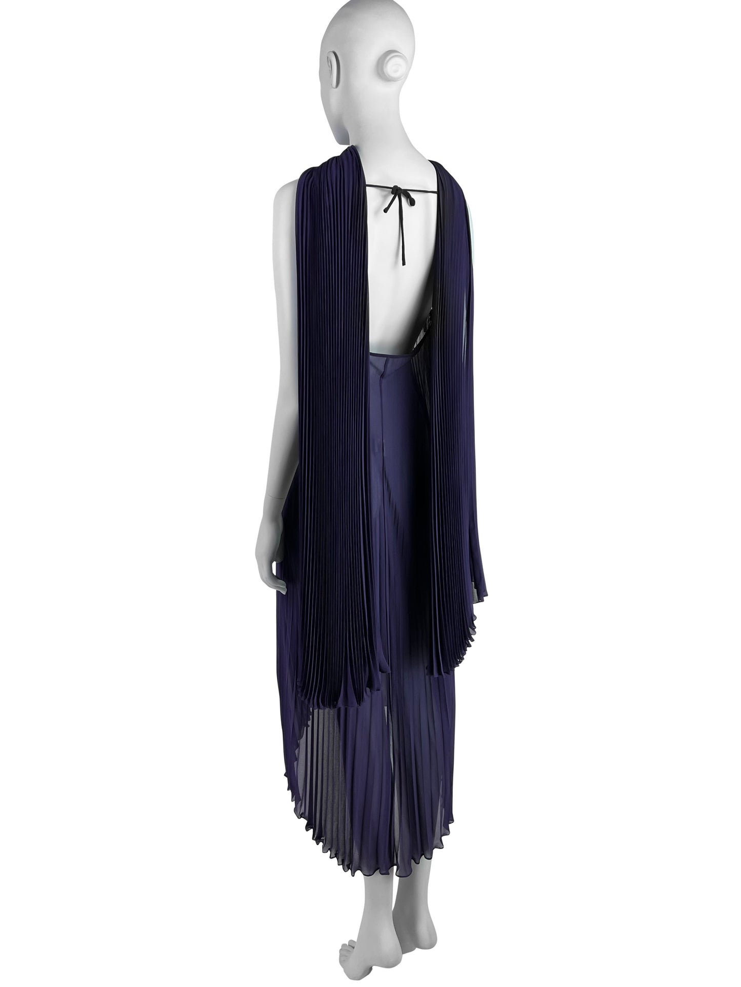 Dolce & Gabbana Fall 2000 Purple Pleated Silk Dress with Leather Flower & Matching Stola