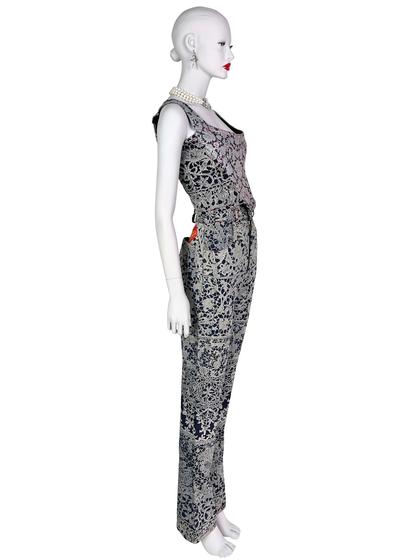 Vivienne Westwood Fall 1992 “Always on Camera” Printed Lace Screen Denim Set