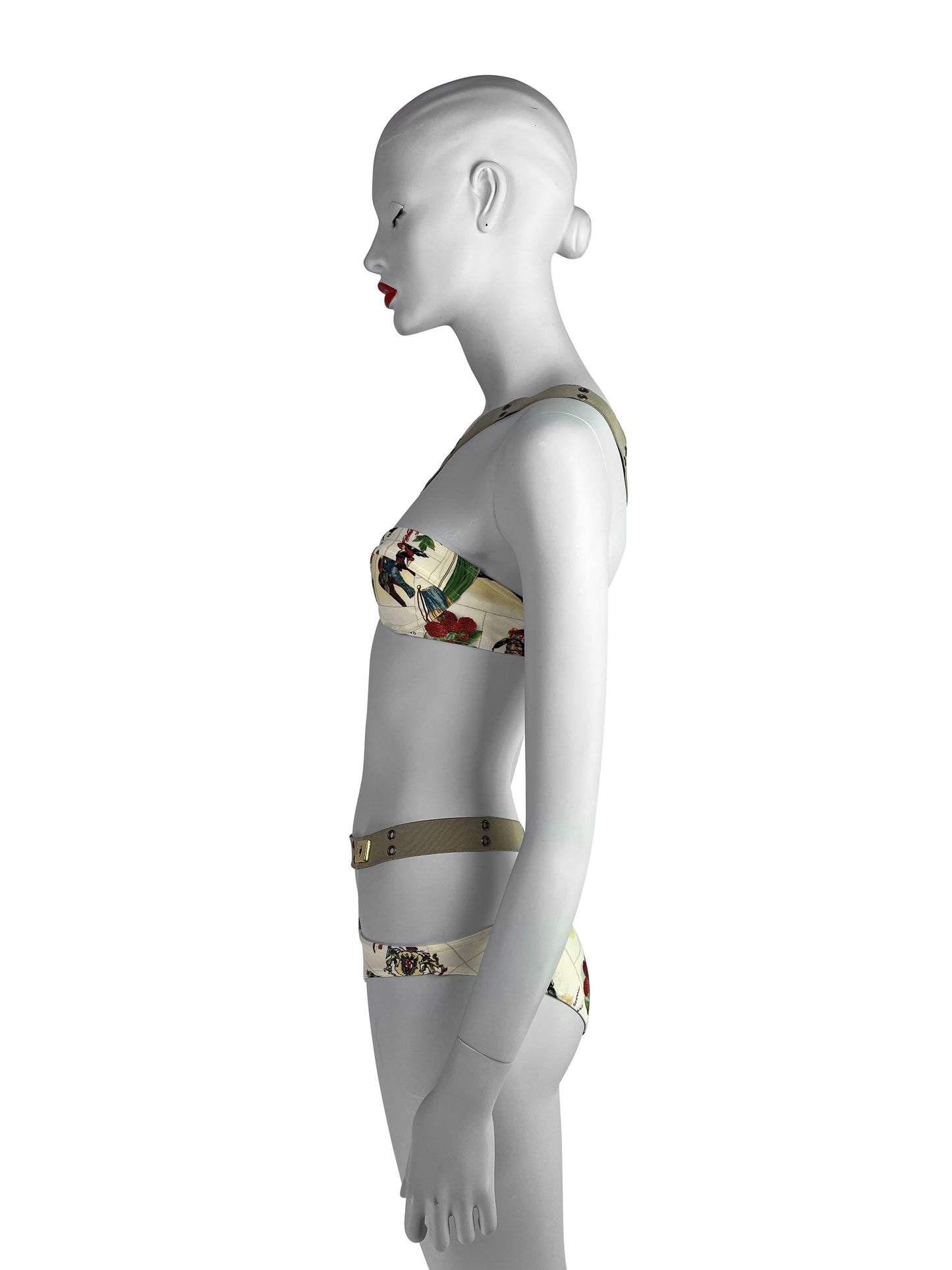 Dior by John Galliano Spring 2002 Stamp Print Bikini with Belts