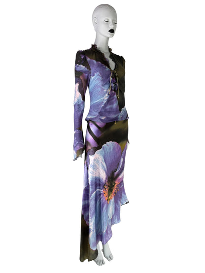 Roberto Cavalli Fall 1999 Iris Print Silk Ensemble