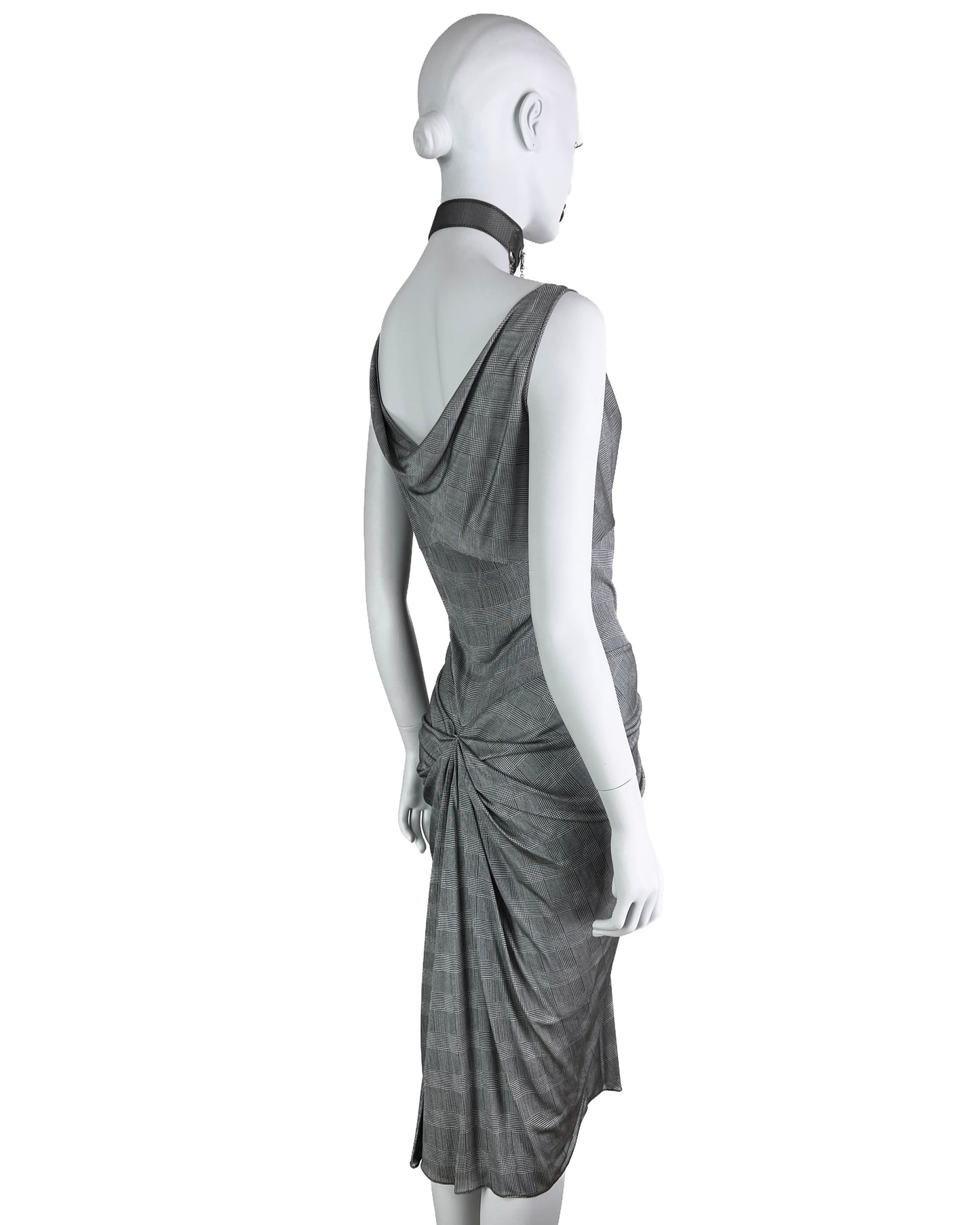 Dior Spring 2000 Plaid Print Silk Draped Jersey Dress