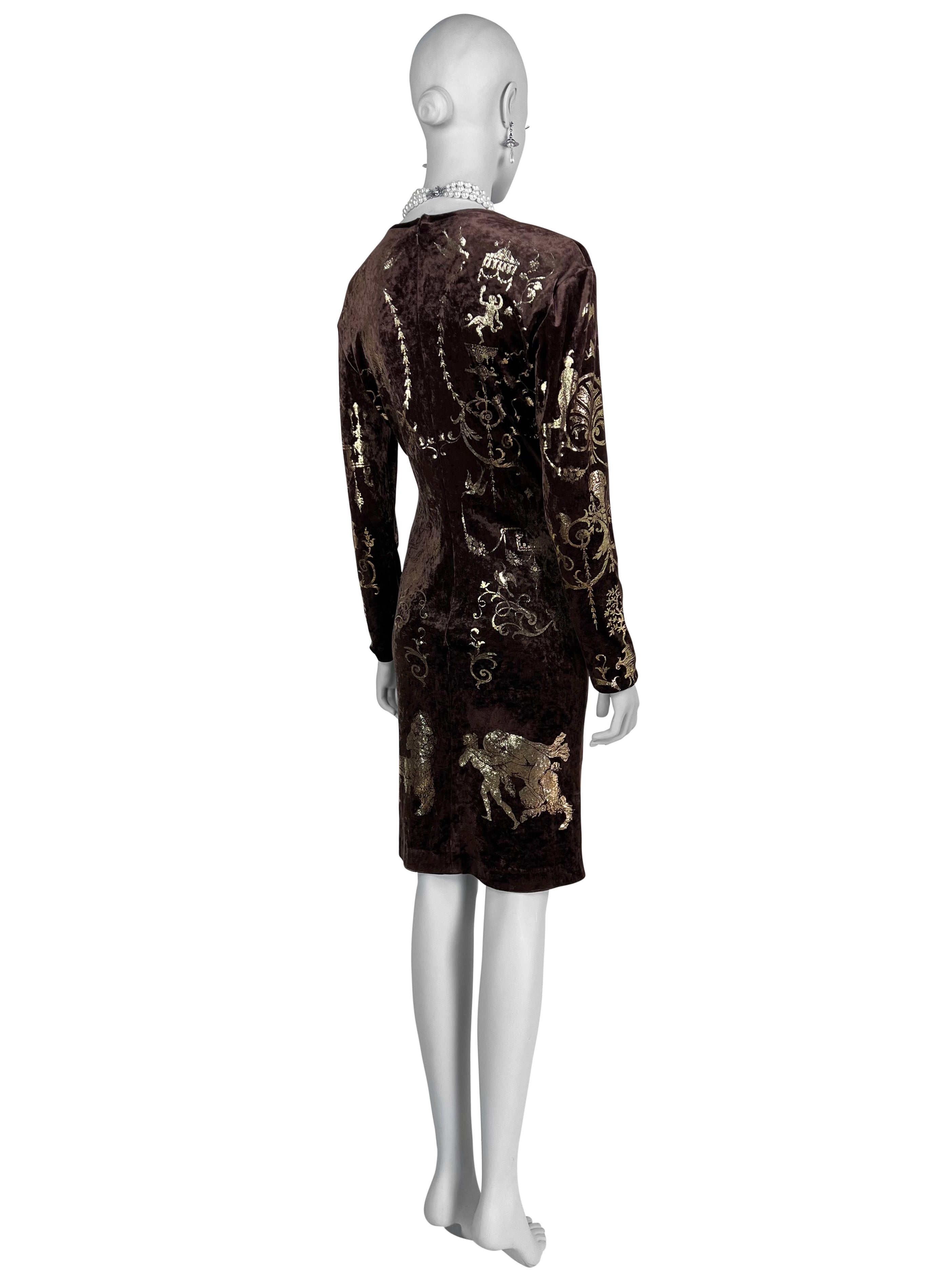 Vivienne Westwood Fall 1990 “Portrait Collection” Foiled “Boulle” Printed Velvet Bodycon Dress